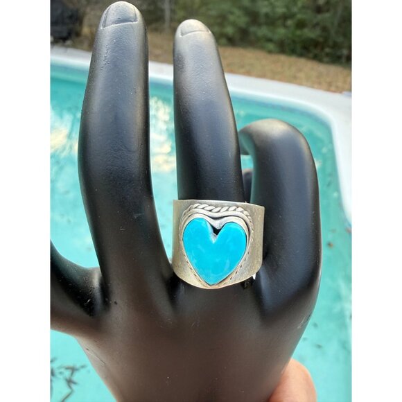 Artisan Heart  Sterling Silver Kingman Turquoise Cigar Band Statement Ring 9.5 - Picture 4 of 13